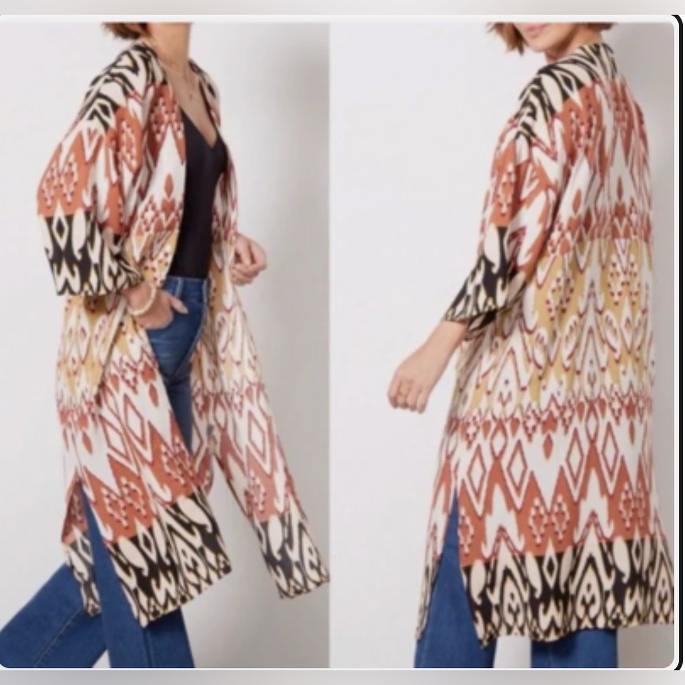 Evereve Mila Long Kimono Duster with Tribal Print Size S/M